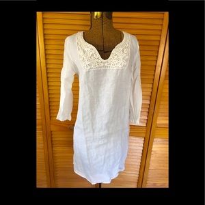 Malvin Hamburg Germany “I Love Linen” 3/4 Sleeve Tunic Dress, White, Size M/8
